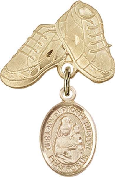 Our Lady of Prompt Succor Charm and Baby Boots Pin