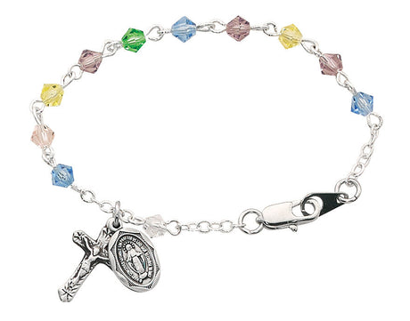 Baby Rosary Bracelet with Multi Color Tin Cut Crystal Beads