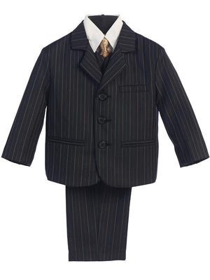 Black and Gold 5 Piece Pinstripe Suit with Gold Tie for Boys