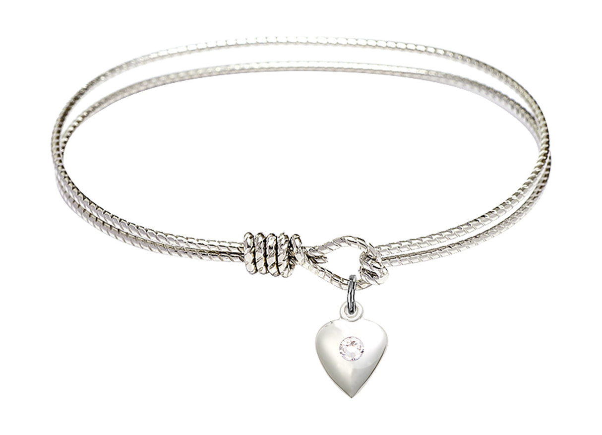 Cable Bangle Bracelet with a Puff Heart Charm