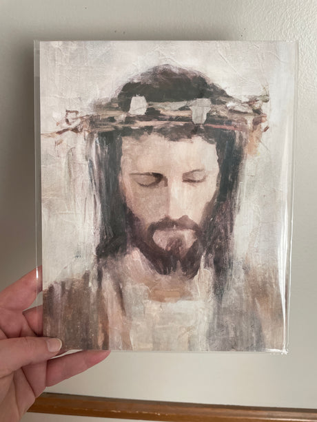 A King's Humility Christian Art Print - Jesus with Crown of Thorns (Unframed)