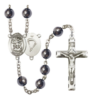 St. Michael Paratrooper Silver Plated Rosary for Men