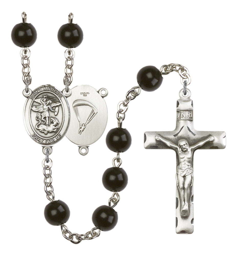 St. Michael Paratrooper Silver Plated Rosary for Men