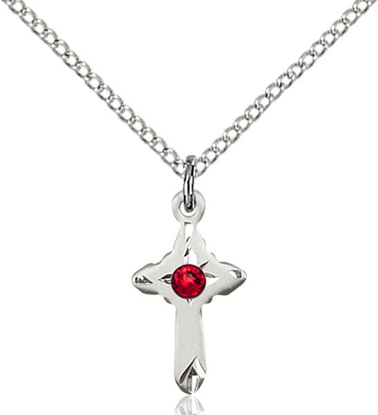 Child's Pointed Edge Cross Pendant with Birthstone Options