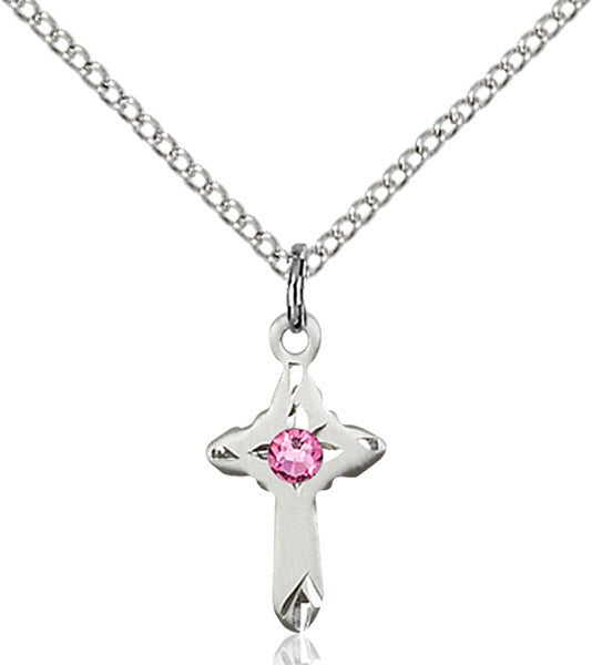 Child's Pointed Edge Cross Pendant with Birthstone Options