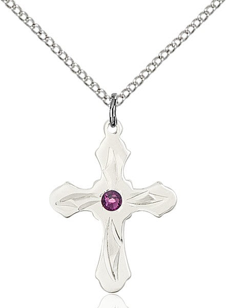 Cross Pendant with Pointed Etching Birthstone Options for Youth