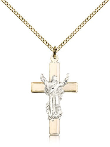 Women's Risen Christ Cross Pendant Two-Tone