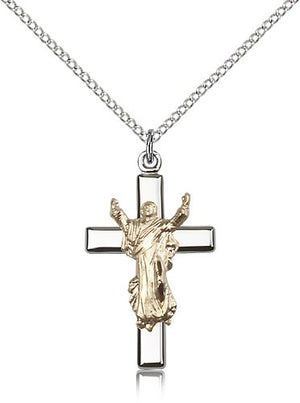 Women's Risen Christ Cross Pendant Two-Tone