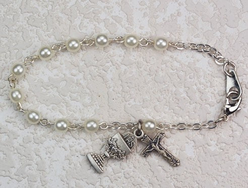 First Communion Bracelet with Glass Pearl Beads