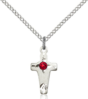 Square Edge Child's Cross Pendant with Birthstone Options