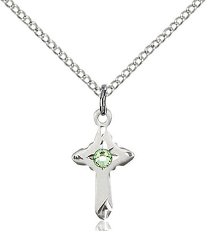 Child's Pointed Edge Cross Pendant with Birthstone Options