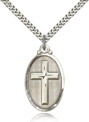 Raised Cross on Oval Pendant