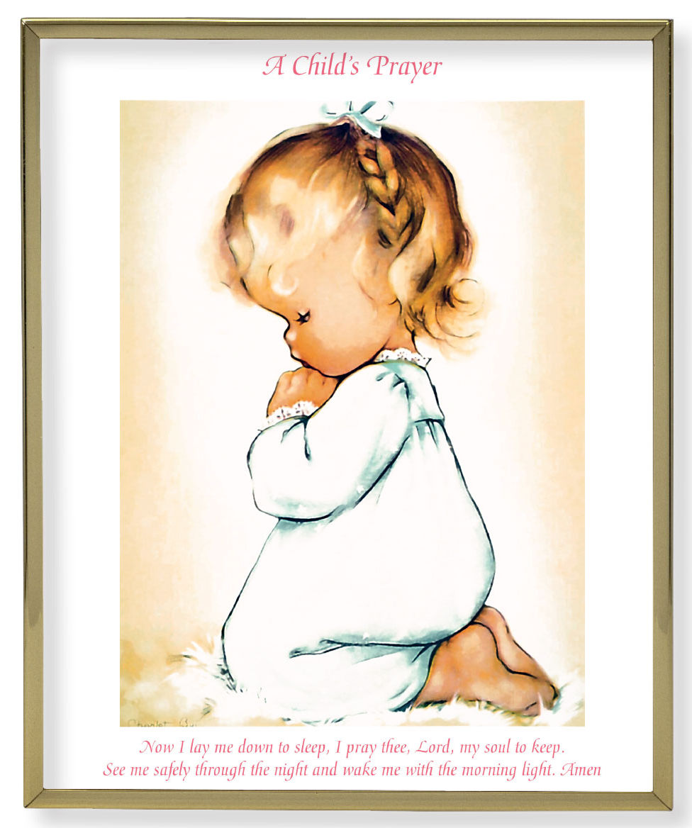 Praying Girl 8x10 Gold Trim Plaque