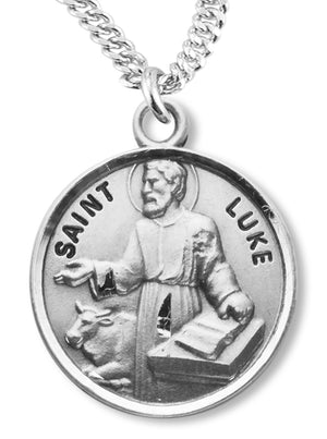 Round Medium Size Sterling Silver Saint Luke Medal