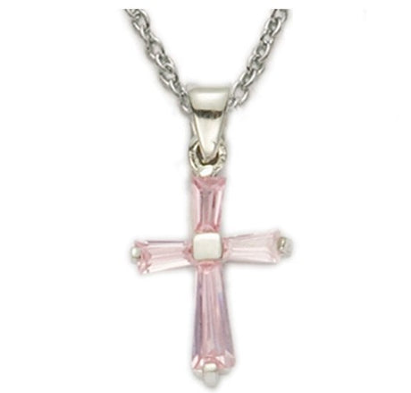 Birthstone Baguette Cross Necklace for Youth