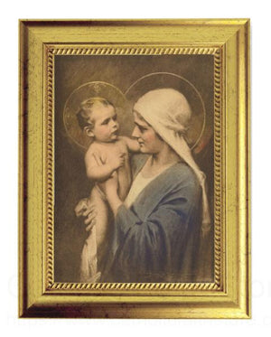 Child Jesus and Mary 5x7 Print in Gold-Leaf Frame